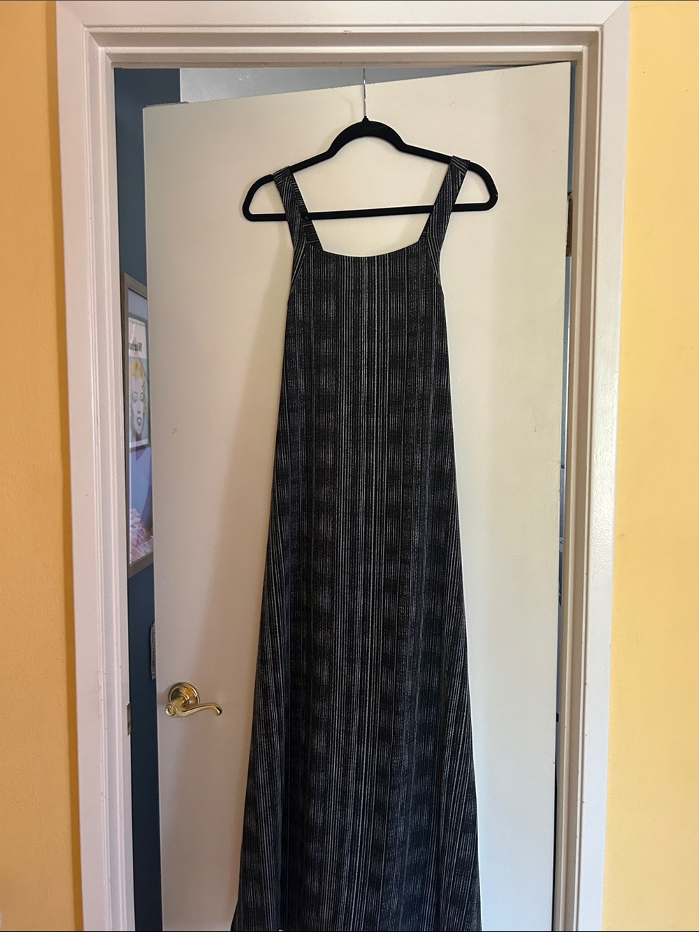 Black Striped Maxi Dress - Sleeveless Square Neck